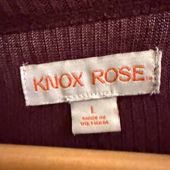 Knox Rose Long Sleeve Ribbed Top L Burgundy Plum Stretch Soft Casual Lightweight - Picture 2 of 8